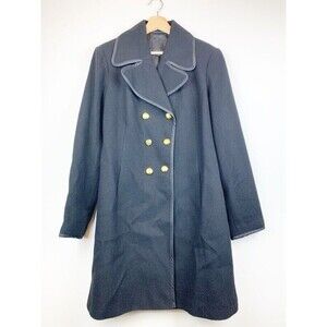 Attention Womens Long Coat Black Herringbone Notch Lapel Double Breasted XL